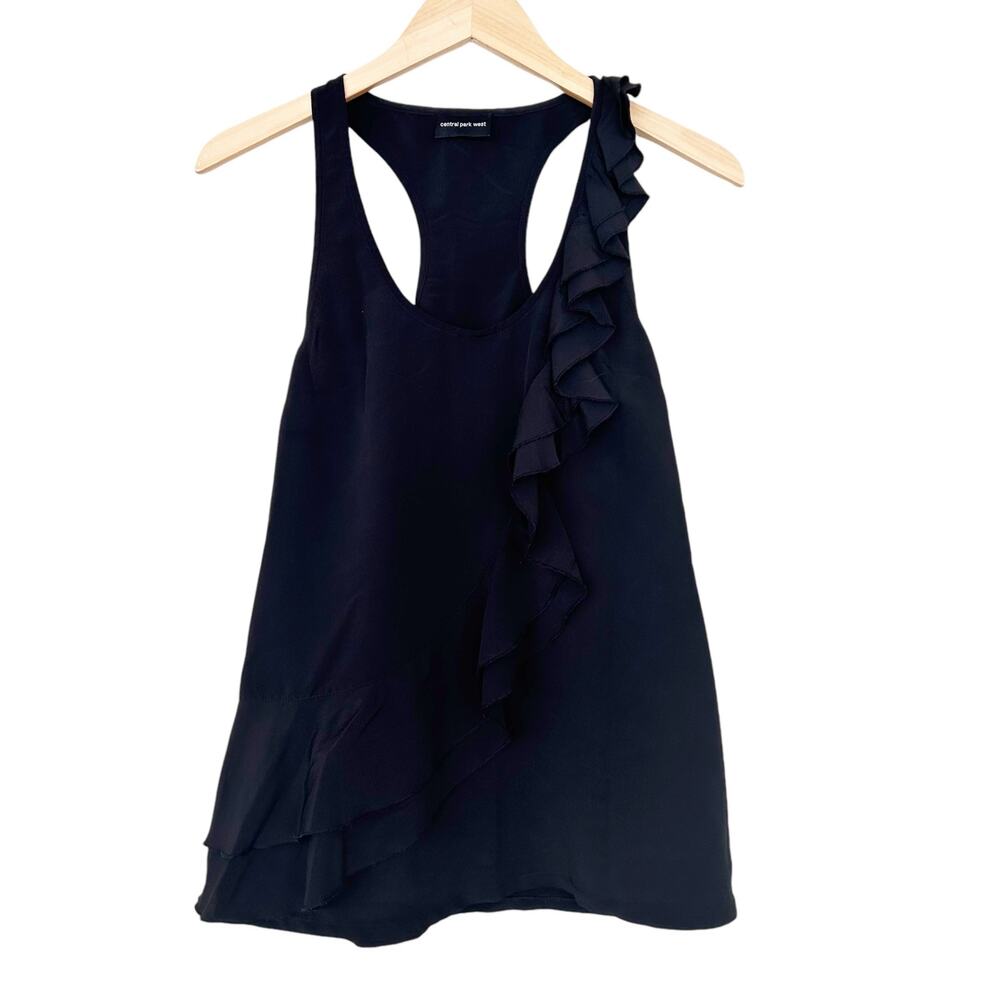 Central Park West Black Ruffle Tank Top Sz S